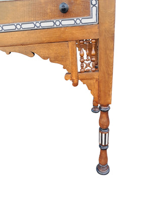 Vintage Wooden Moorish Desk Moroccan Eastern Bone Mother of Pearl Writing Table 1980