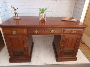 Antique Edwardian Desk Carved Wooden Twin Pedestal Desk Mahogany Home Office Desk