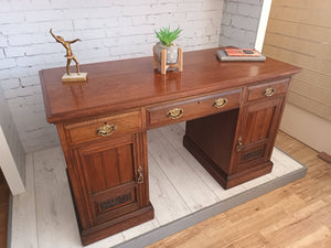 Antique Edwardian Desk Carved Wooden Twin Pedestal Desk Mahogany Home Office Desk