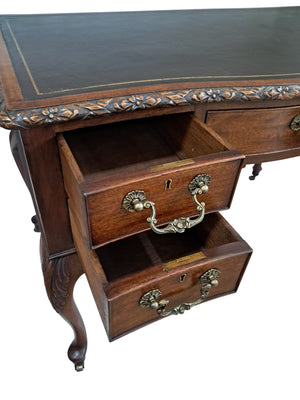 Antique Desk Writing Desk Edwardian Queen Anne Style Vintage Desk Leather Top 1910 Restored