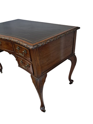 Antique Desk Writing Desk Edwardian Queen Anne Style Vintage Desk Leather Top 1910 Restored