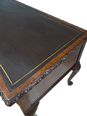 Antique Desk Writing Desk Edwardian Queen Anne Style Vintage Desk Leather Top 1910 Restored