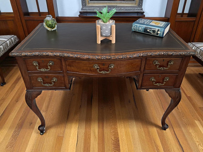 Antique Desk Writing Desk Edwardian Queen Anne Style Vintage Desk Leather Top 1910 Restored