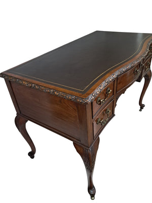 Antique Desk Writing Desk Edwardian Queen Anne Style Vintage Desk Leather Top 1910 Restored
