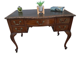 Antique Desk Writing Desk Edwardian Queen Anne Style Vintage Desk Leather Top 1910 Restored