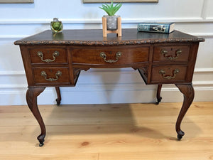 Antique Desk Writing Desk Edwardian Queen Anne Style Vintage Desk Leather Top 1910 Restored