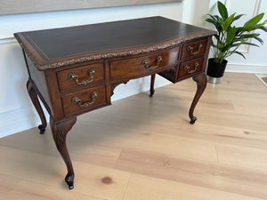 Antique Desk Writing Desk Edwardian Queen Anne Style Vintage Desk Leather Top 1910 Restored