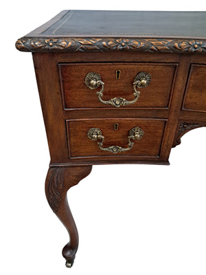 Antique Desk Writing Desk Edwardian Queen Anne Style Vintage Desk Leather Top 1910 Restored