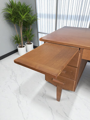 Mid Century Teachers Oak Desk Home Office Writing Desk Laptop Workstation Restored