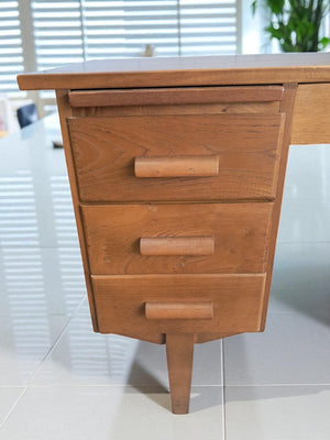 Mid Century Teachers Oak Desk Home Office Writing Desk Laptop Workstation Restored