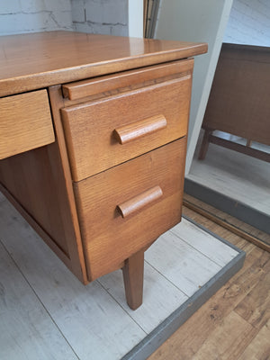 Mid Century Teachers Oak Desk Home Office Writing Desk Laptop Workstation Restored