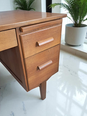 Mid Century Teachers Oak Desk Home Office Writing Desk Laptop Workstation Restored