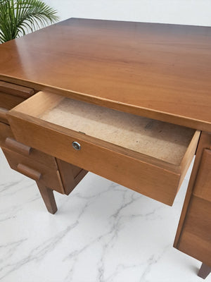 Mid Century Teachers Oak Desk Home Office Writing Desk Laptop Workstation Restored
