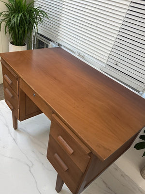 Mid Century Teachers Oak Desk Home Office Writing Desk Laptop Workstation Restored