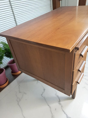 Mid Century Teachers Oak Desk Home Office Writing Desk Laptop Workstation Restored