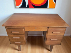 Mid Century Teachers Oak Desk Home Office Writing Desk Laptop Workstation Restored