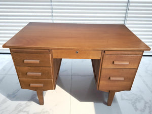 Mid Century Teachers Oak Desk Home Office Writing Desk Laptop Workstation Restored