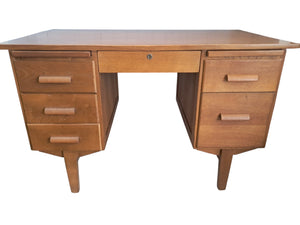 Mid Century Teachers Oak Desk Home Office Writing Desk Laptop Workstation Restored