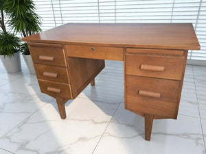 Mid Century Teachers Oak Desk Home Office Writing Desk Laptop Workstation Restored