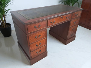 Antique Leather Top Desk Mahogany Home Office Writing Desk Laptop Vintage Restored 1980