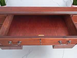 Antique Leather Top Desk Mahogany Home Office Writing Desk Laptop Vintage Restored 1980