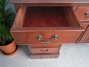 Antique Leather Top Desk Mahogany Home Office Writing Desk Laptop Vintage Restored 1980