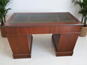 Antique Leather Top Desk Mahogany Home Office Writing Desk Laptop Vintage Restored 1980