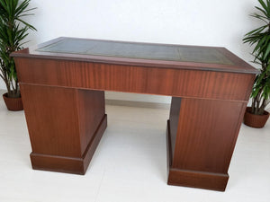Antique Leather Top Desk Mahogany Home Office Writing Desk Laptop Vintage Restored 1980