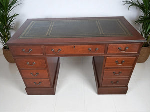 Antique Leather Top Desk Mahogany Home Office Writing Desk Laptop Vintage Restored 1980