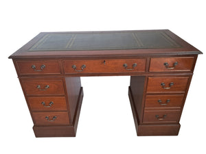 Antique Leather Top Desk Mahogany Home Office Writing Desk Laptop Vintage Restored 1980