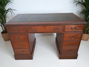Antique Leather Top Desk Mahogany Home Office Writing Desk Laptop Vintage Restored 1980
