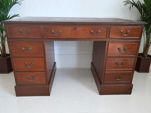 Antique Leather Top Desk Mahogany Home Office Writing Desk Laptop Vintage Restored 1980