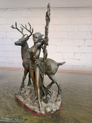 Vintage Bronze Sculpture LARGE Stag Diana Huntress Statue Goddess Hunt 1960