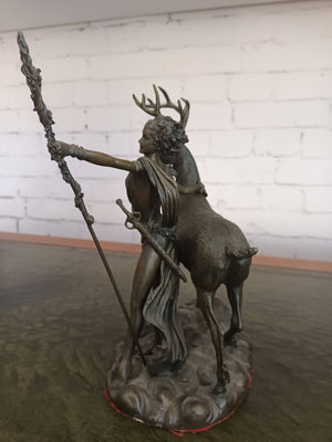 Vintage Bronze Sculpture LARGE Stag Diana Huntress Statue Goddess Hunt 1960