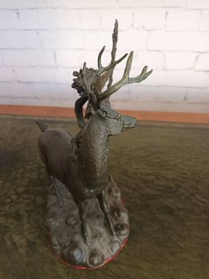 Vintage Bronze Sculpture LARGE Stag Diana Huntress Statue Goddess Hunt 1960