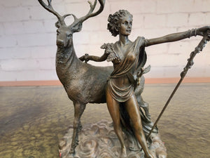 Vintage Bronze Sculpture LARGE Stag Diana Huntress Statue Goddess Hunt 1960