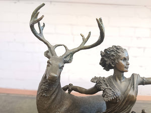 Vintage Bronze Sculpture LARGE Stag Diana Huntress Statue Goddess Hunt 1960
