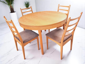 Vintage Mid Century Schreiber Dining Table Extending + 4 x Dining Chairs 1970
