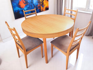 Vintage Mid Century Schreiber Dining Table Extending + 4 x Dining Chairs 1970