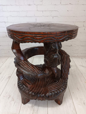 Vintage Oriental Dragon Table Carved Stool Side Table Serpent Mid Century