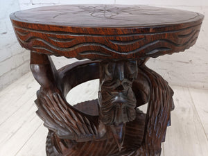 Vintage Oriental Dragon Table Carved Stool Side Table Serpent Mid Century