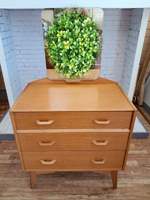 Mid Century G Plan Brandon Oak Dressing Table | Chest of Drawers + Mirror 1960 Compact