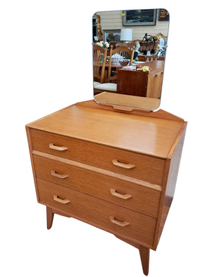 Mid Century G Plan Brandon Oak Dressing Table | Chest of Drawers + Mirror 1960 Compact