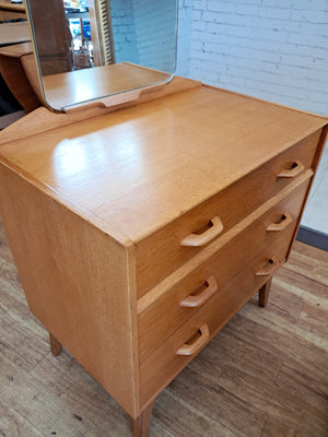 Mid Century G Plan Brandon Oak Dressing Table | Chest of Drawers + Mirror 1960 Compact