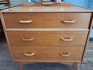 Mid Century G Plan Brandon Oak Dressing Table | Chest of Drawers + Mirror 1960 Compact