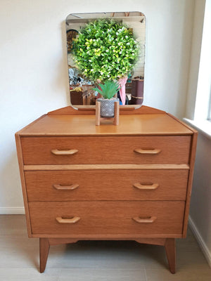Mid Century G Plan Brandon Oak Dressing Table | Chest of Drawers + Mirror 1960 Compact