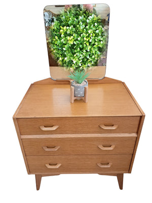 Mid Century G Plan Brandon Oak Dressing Table | Chest of Drawers + Mirror 1960 Compact
