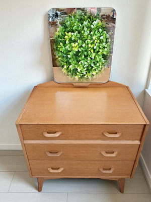 Mid Century G Plan Brandon Oak Dressing Table | Chest of Drawers + Mirror 1960 Compact
