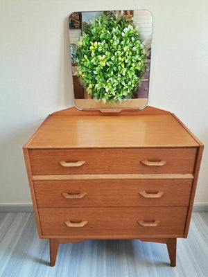 Mid Century G Plan Brandon Oak Dressing Table | Chest of Drawers + Mirror 1960 Compact