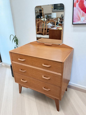 Mid Century G Plan Brandon Oak Dressing Table | Chest of Drawers + Mirror 1960 Compact